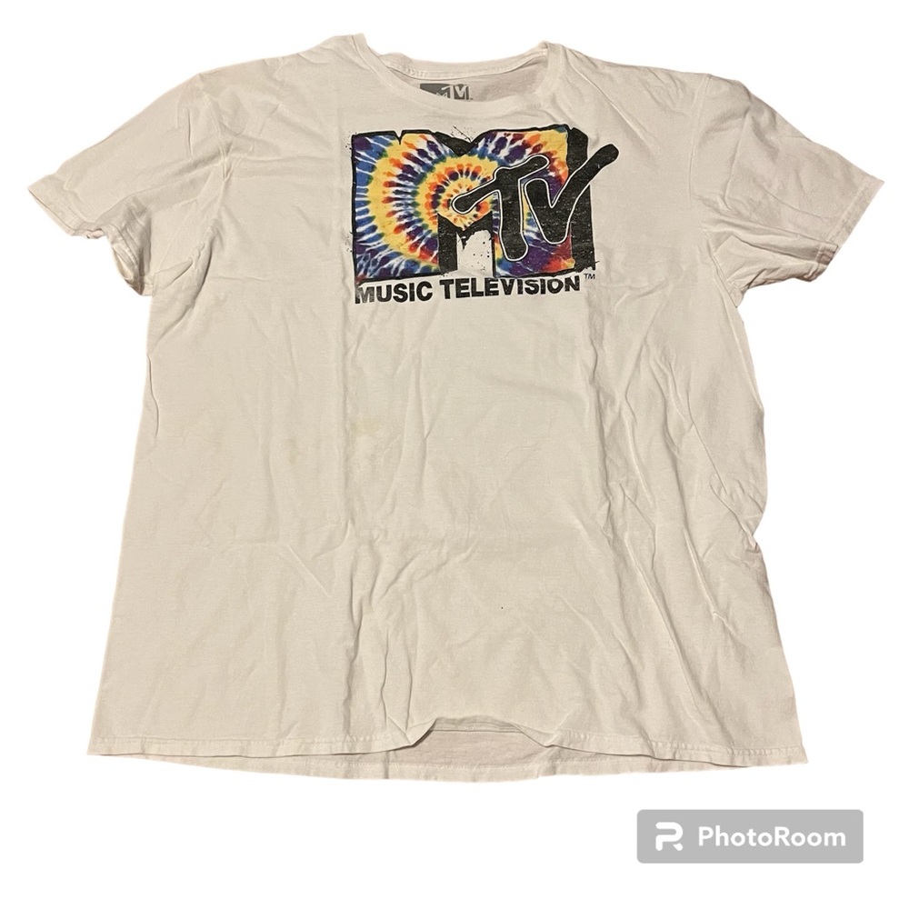 MTV (Music Television) Men’s T-Shirt Size XL, white background with rainbow logo